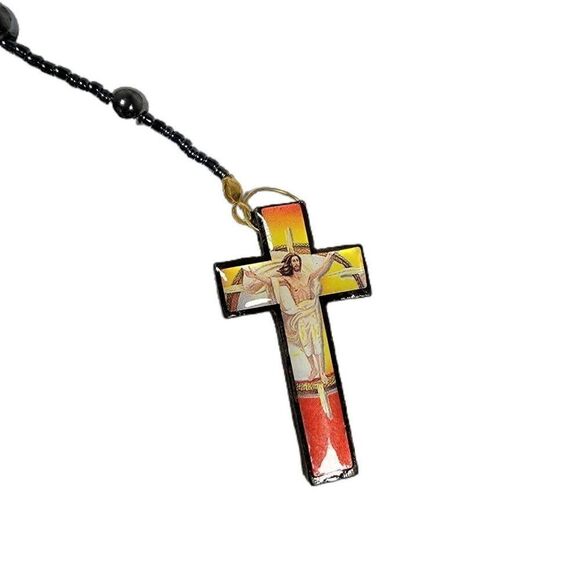 Vintage COLORFUL ROSARY 25" Necklace 6" Drop  Prayer Bead Catholic Crucifix - Picture 2 of 5